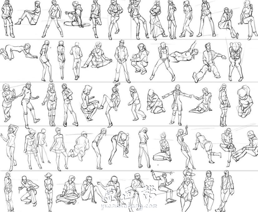 [原画线稿] 【5000人物动作速写】人体动作男女人体多角度姿势结构速写5000人物线稿参考